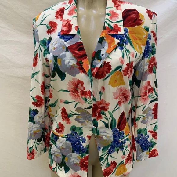 Mary Ann Restivo Women’s Vintage Floral Silk  One Button Blazer-90’s-Sz 4-EUC - Picture 2 of 14